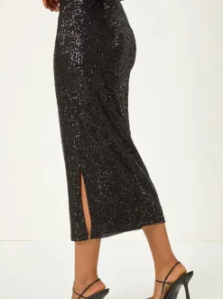 Noir - Jupe crayon Roman à sequins