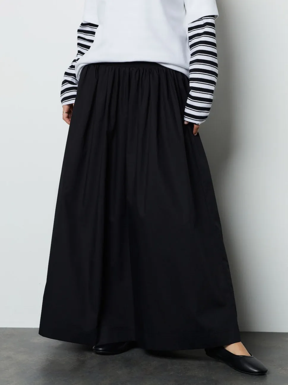 Noir - Jupe longue Maxi froncée