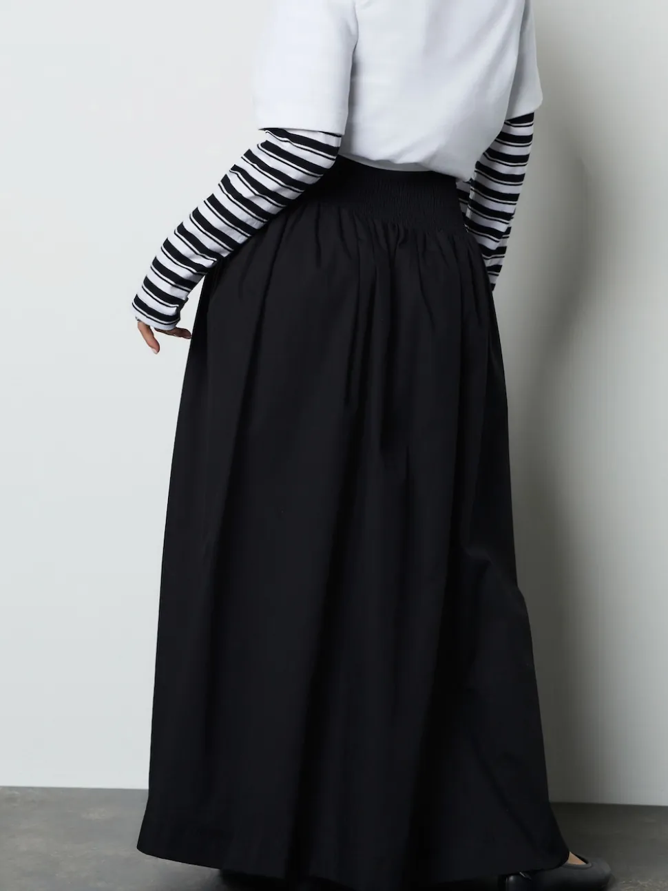 Noir - Jupe longue Maxi froncée
