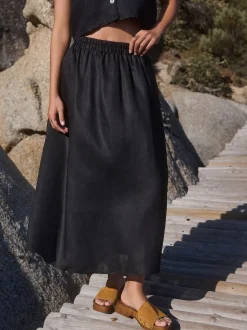 Noir - Jupe mi-longue 100% lin