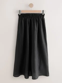 Noir - Jupe mi-longue 100% lin