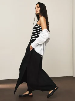 Noir - Jupe mi-longue en coton Blend à taille élastique