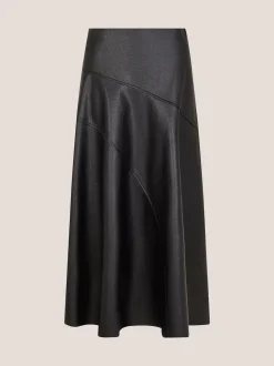 Noir - Jupe mi-longue Monsoon Marnie en similicuir