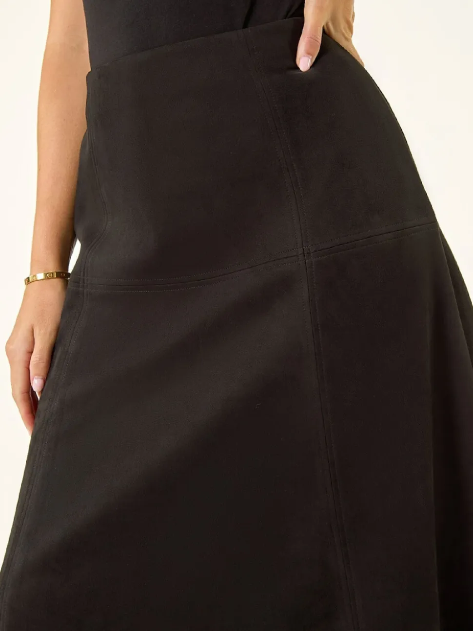 Noir - Jupe Roman Petite A-Line en daim