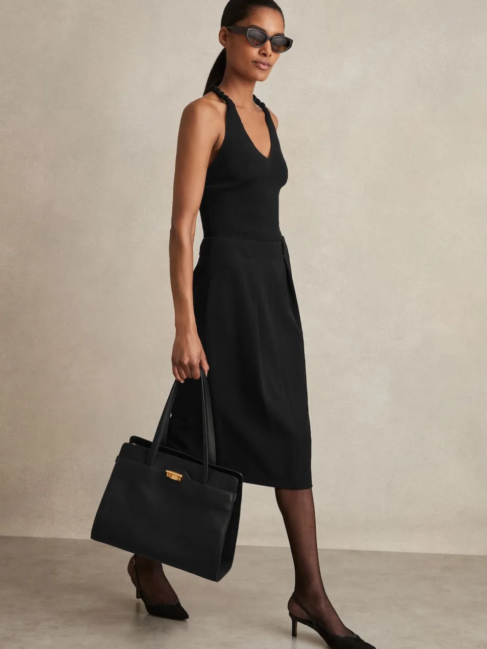 Noir - Jupes crayon Reiss Gabi en crêpe plissée