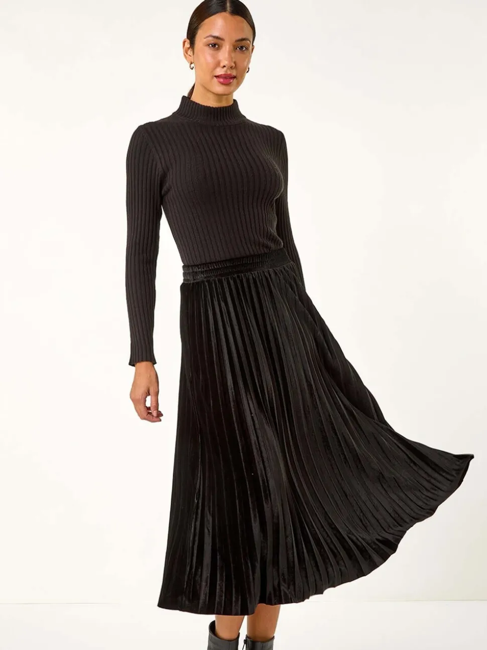 Noir - Jupes Roman Velvet plissées mi-longues