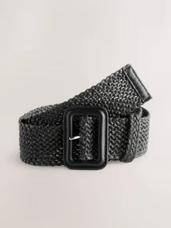 Noir - Large ceinture effet raphia