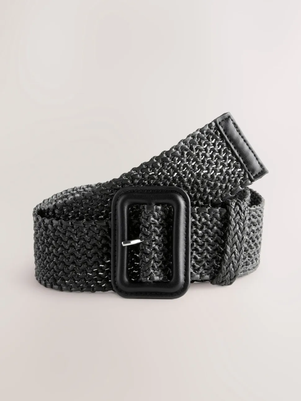 Noir - Large ceinture effet raphia
