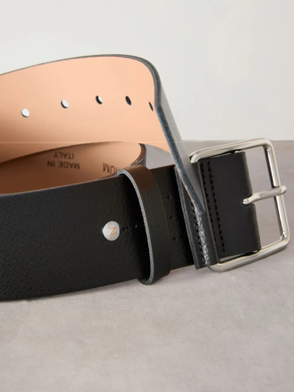 Noir - Large ceinture en cuir N. Premium Made In Italy