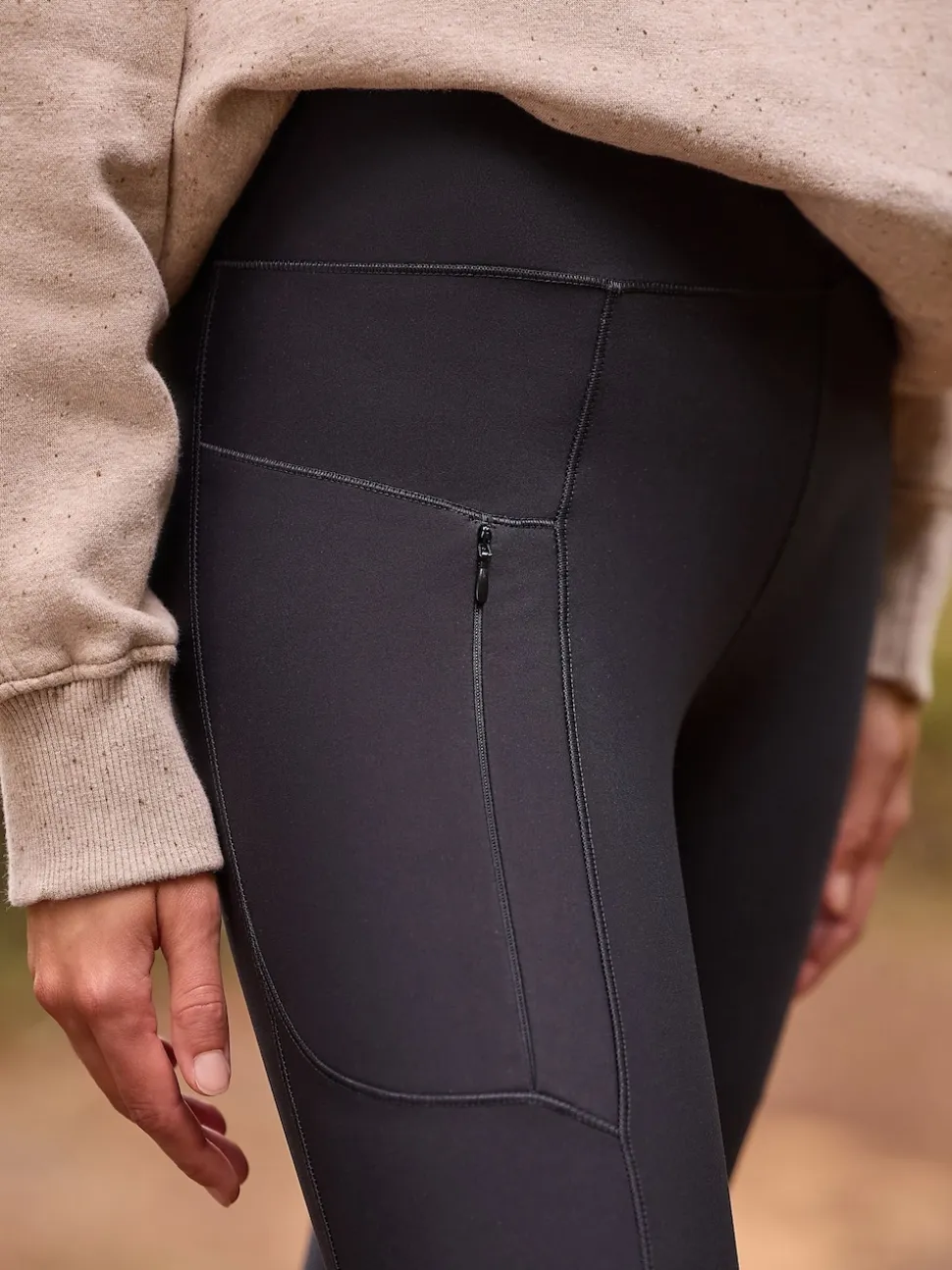 Noir - Legging d’extérieur doublé en polaire à poignée chaude