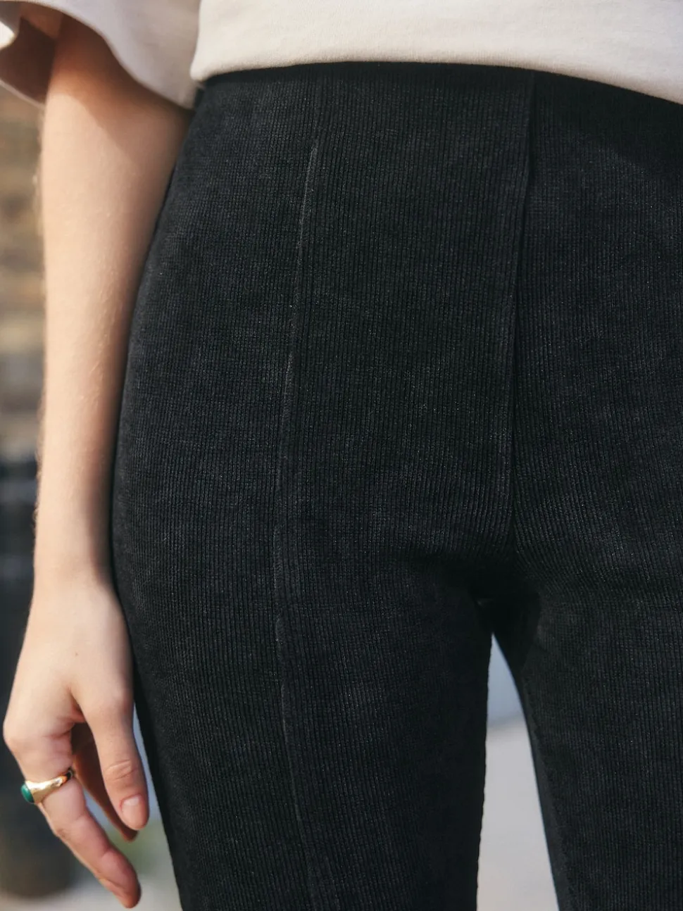 Noir - Leggings en velours côtelé