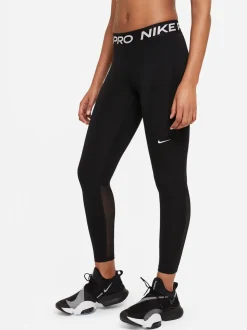 Noir - Leggings Nike Pro taille moyenne en maille à empiècements