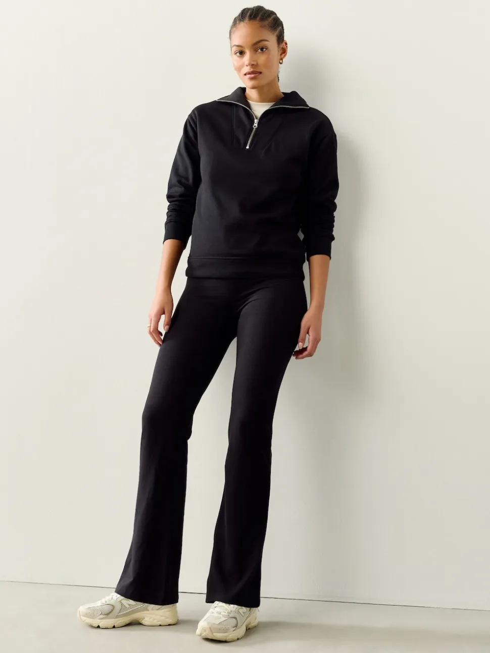 Noir - Leggings évasés froncés côtelés doux au toucher