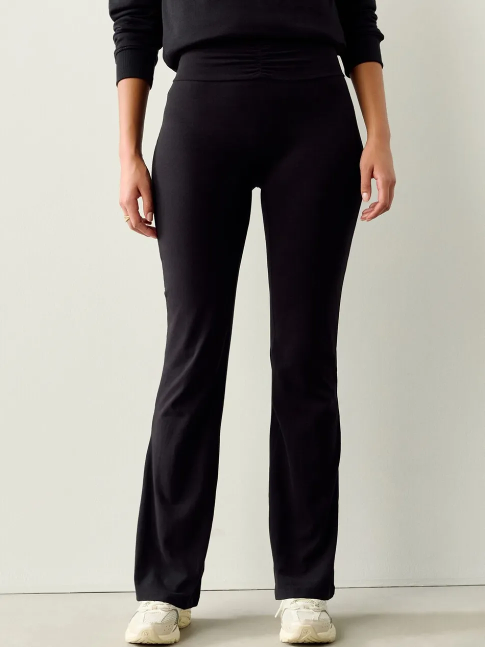 Noir - Leggings évasés froncés côtelés doux au toucher