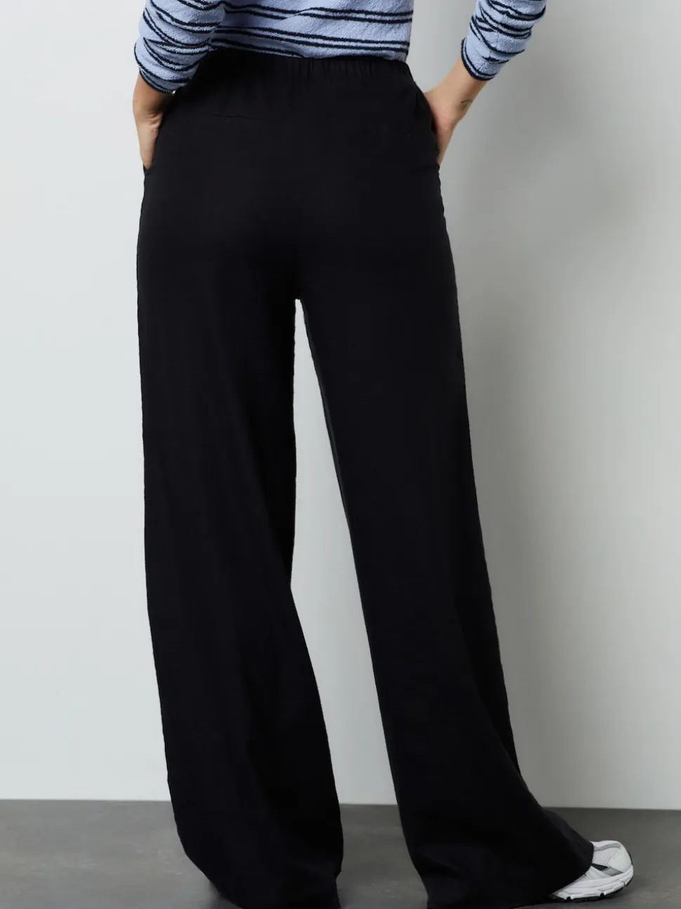 Noir - Linen Blend Wide Leg Pantalon