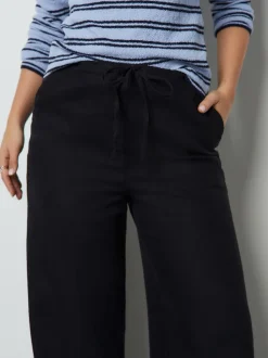 Noir - Linen Blend Wide Leg Pantalon