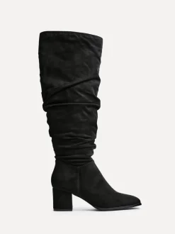 Noir - Linzi Bottes au genou en faux daim à bout carré et talon carré
