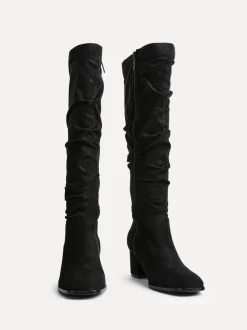 Noir - Linzi Bottes au genou en faux daim à bout carré et talon carré
