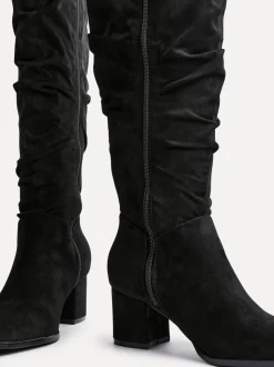 Noir - Linzi Bottes au genou en faux daim à bout carré et talon carré