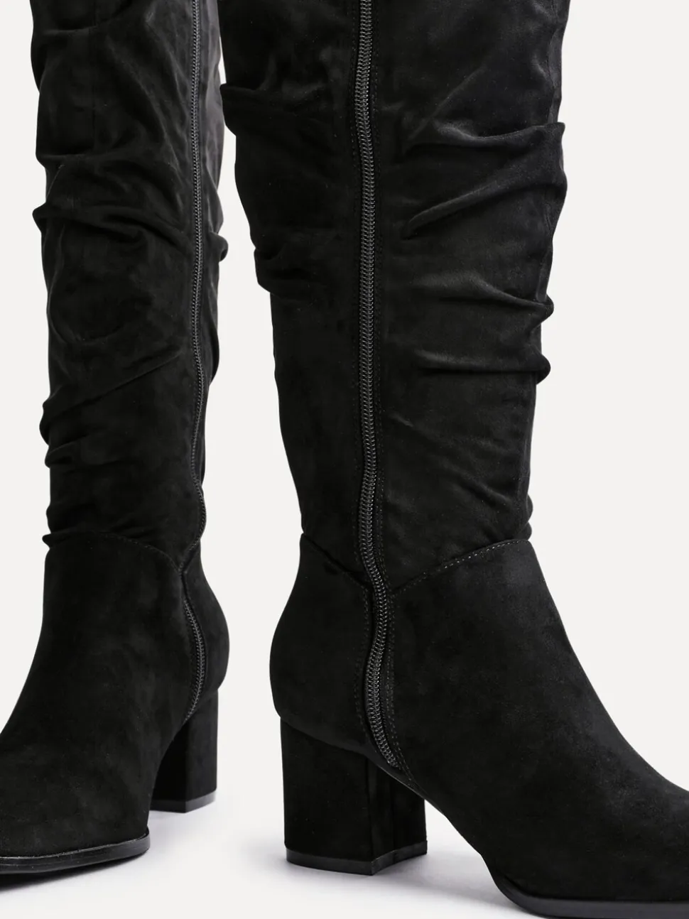 Noir - Linzi Bottes au genou en faux daim à bout carré et talon carré