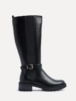 Noir - Linzi Bottes dorées à tige haute avec panneau latéral extensible et boucle