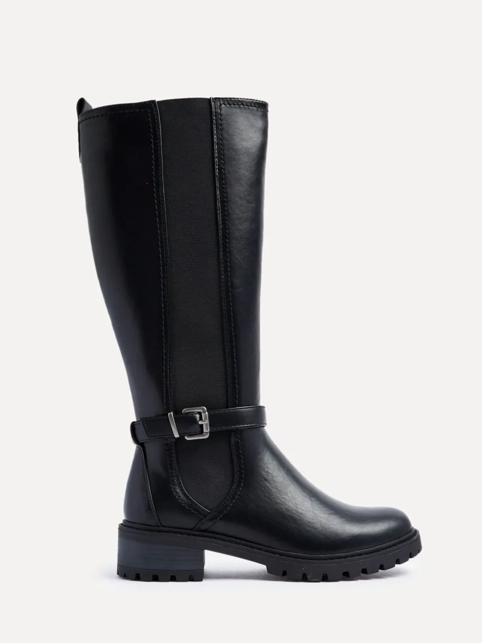 Noir - Linzi Bottes dorées à tige haute avec panneau latéral extensible et boucle