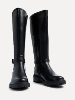 Noir - Linzi Bottes dorées à tige haute avec panneau latéral extensible et boucle