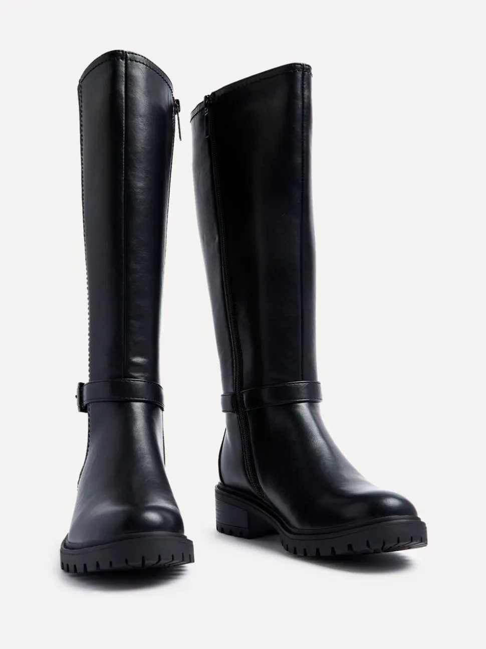 Noir - Linzi Bottes dorées à tige haute avec panneau latéral extensible et boucle