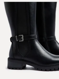 Noir - Linzi Bottes dorées à tige haute avec panneau latéral extensible et boucle