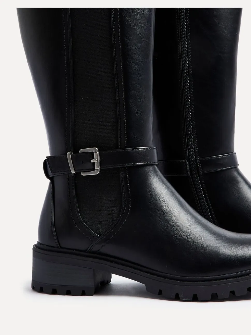 Noir - Linzi Bottes dorées à tige haute avec panneau latéral extensible et boucle