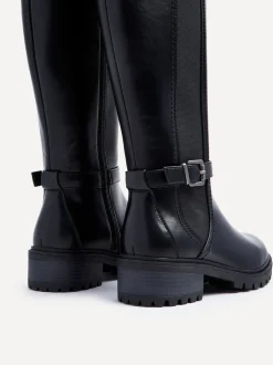 Noir - Linzi Bottes dorées à tige haute avec panneau latéral extensible et boucle