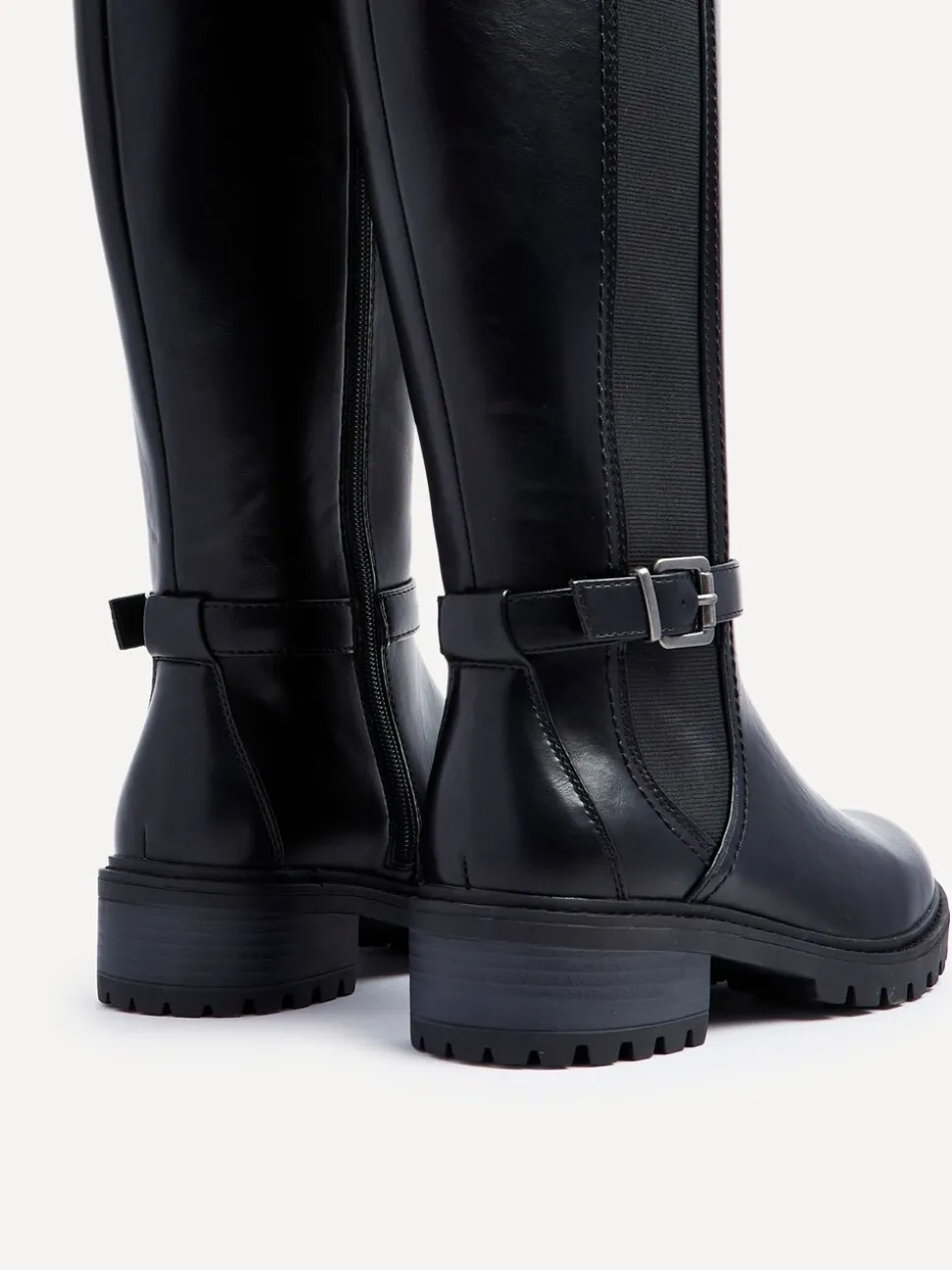 Noir - Linzi Bottes dorées à tige haute avec panneau latéral extensible et boucle