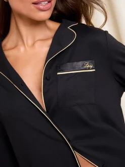 Noir - Lipsy Imprimé Jersey Manches longues et pantalons pyjama bordé de satin