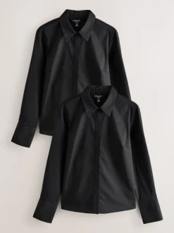 Noir - Lot de 2 chemises ajustées extensibles indispensables à manches longues