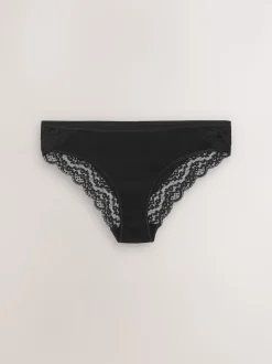 Noir - Lot de 4 culottes en coton et dentelle