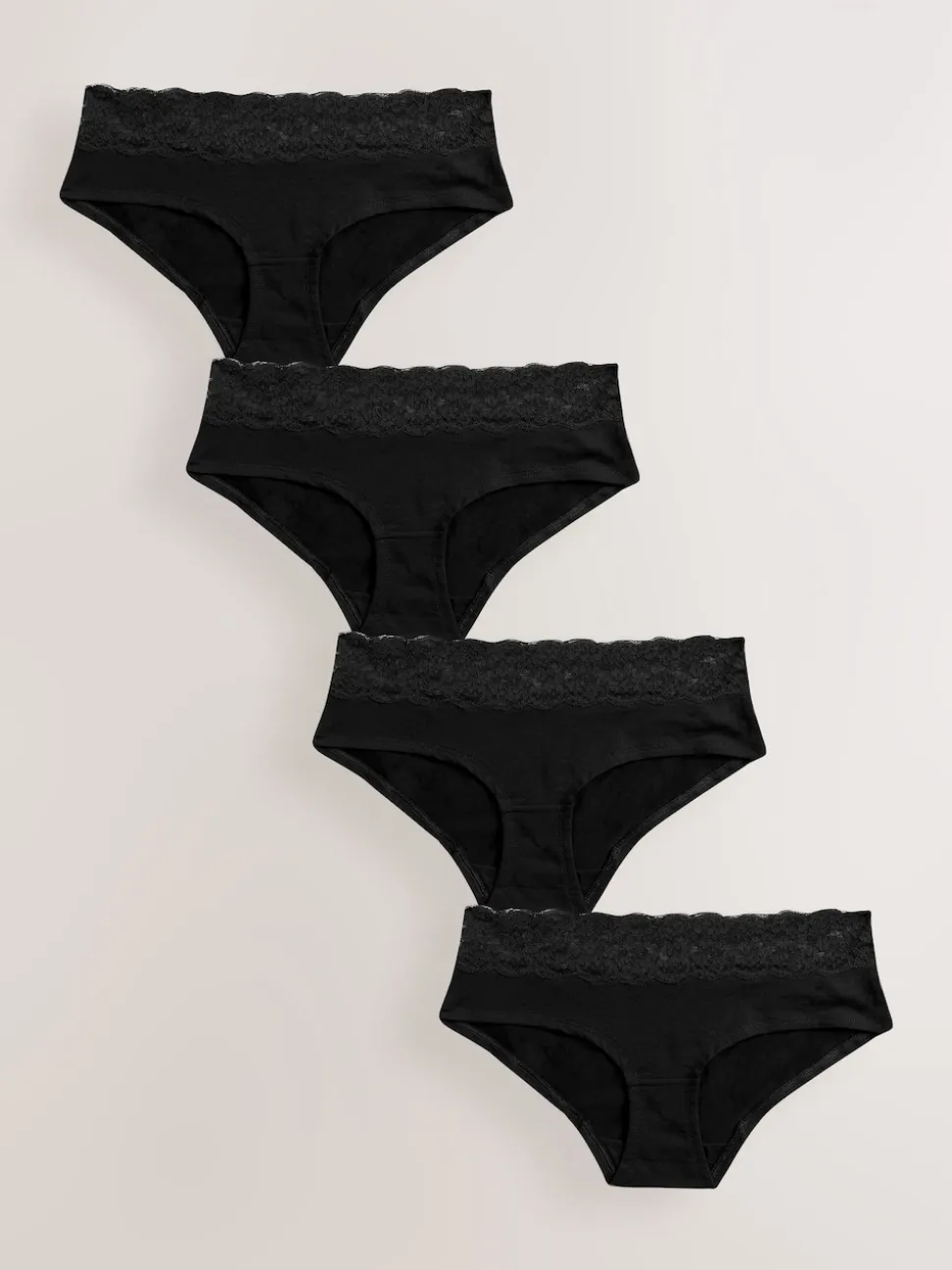 Noir - Lot de 4 culottes en coton et dentelle