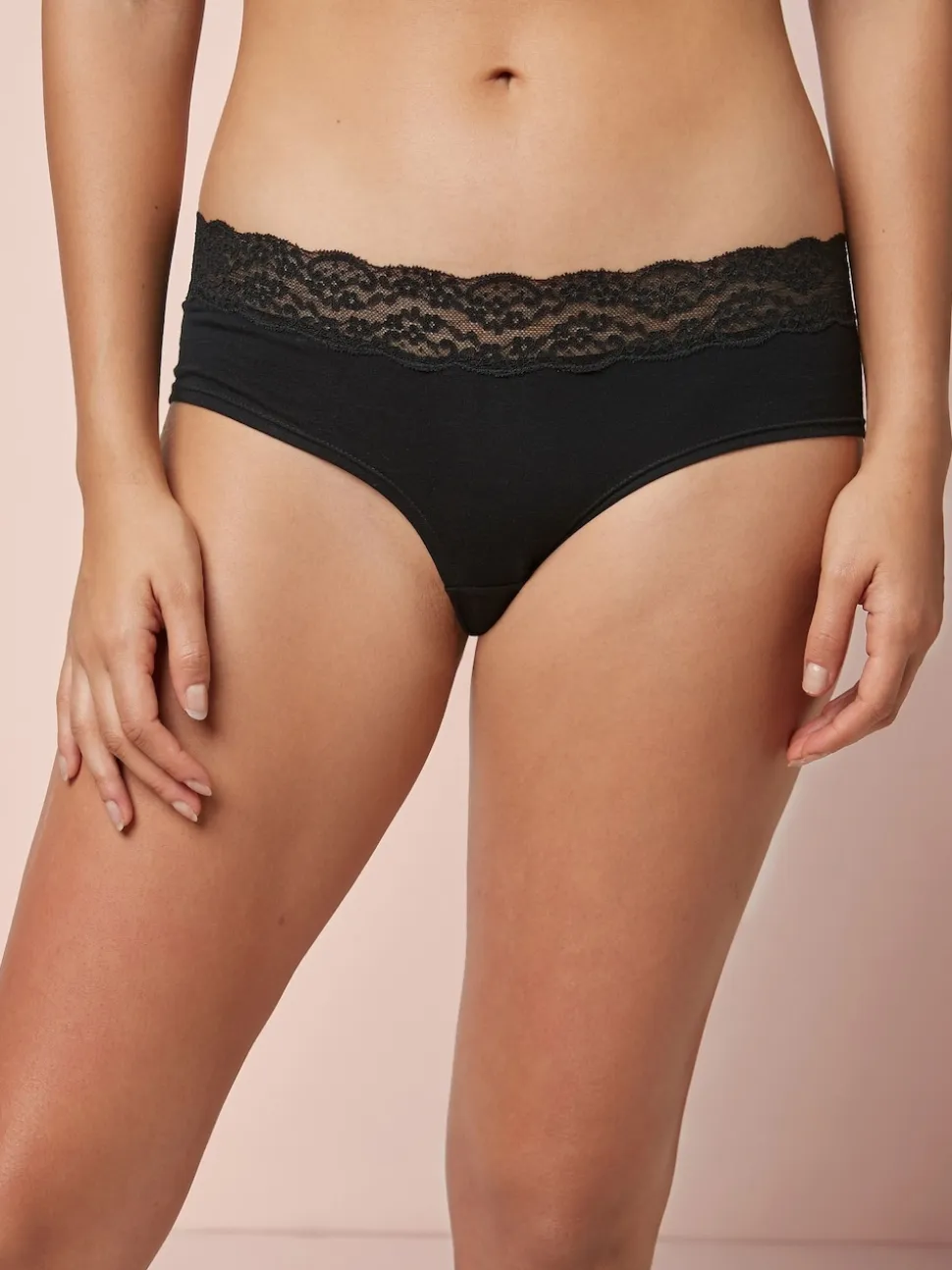 Noir - Lot de 4 culottes en coton et dentelle