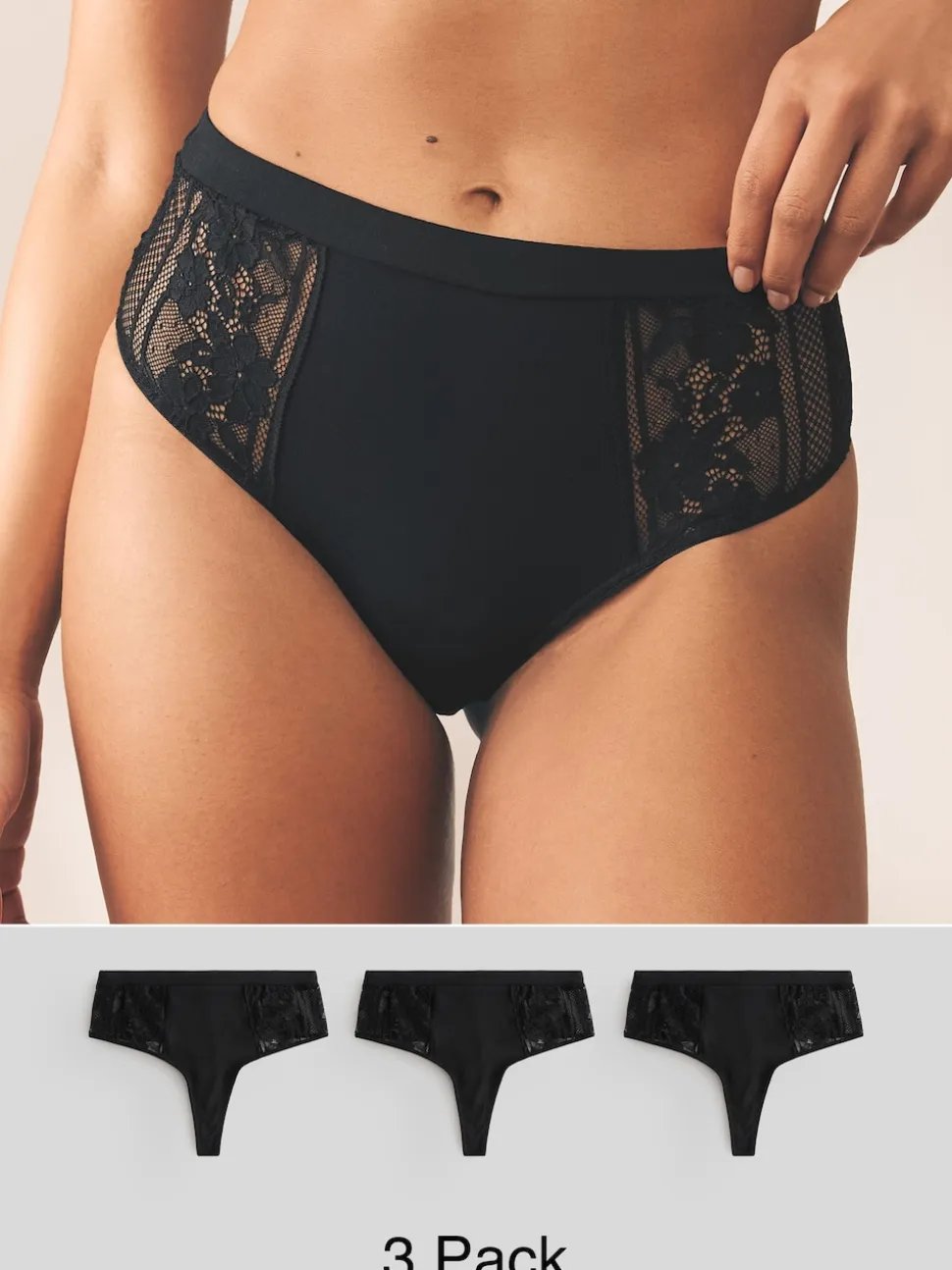 Noir - Lot de 3 culottes en modal et dentelle