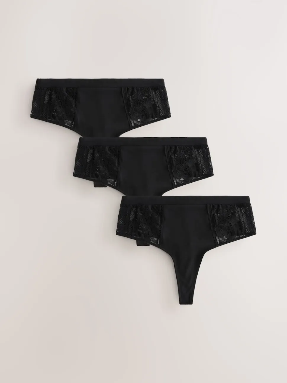 Noir - Lot de 3 culottes en modal et dentelle