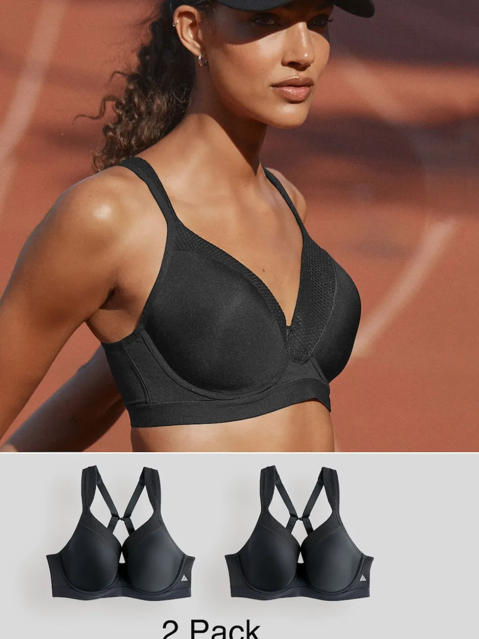 Noir - Lot de 2 soutiens-gorge de sport à armatures B-G Impact élevé Dry Tech