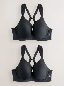 Noir - Lot de 2 soutiens-gorge de sport à armatures B-G Impact élevé Dry Tech