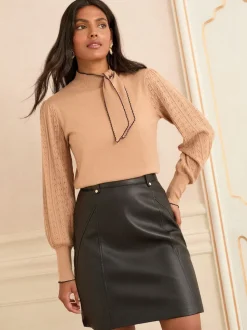 Noir - Love & Roses Minijupe en similicuir