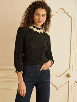 Noir - Love & Roses pull en pointelle à fleurs 3D