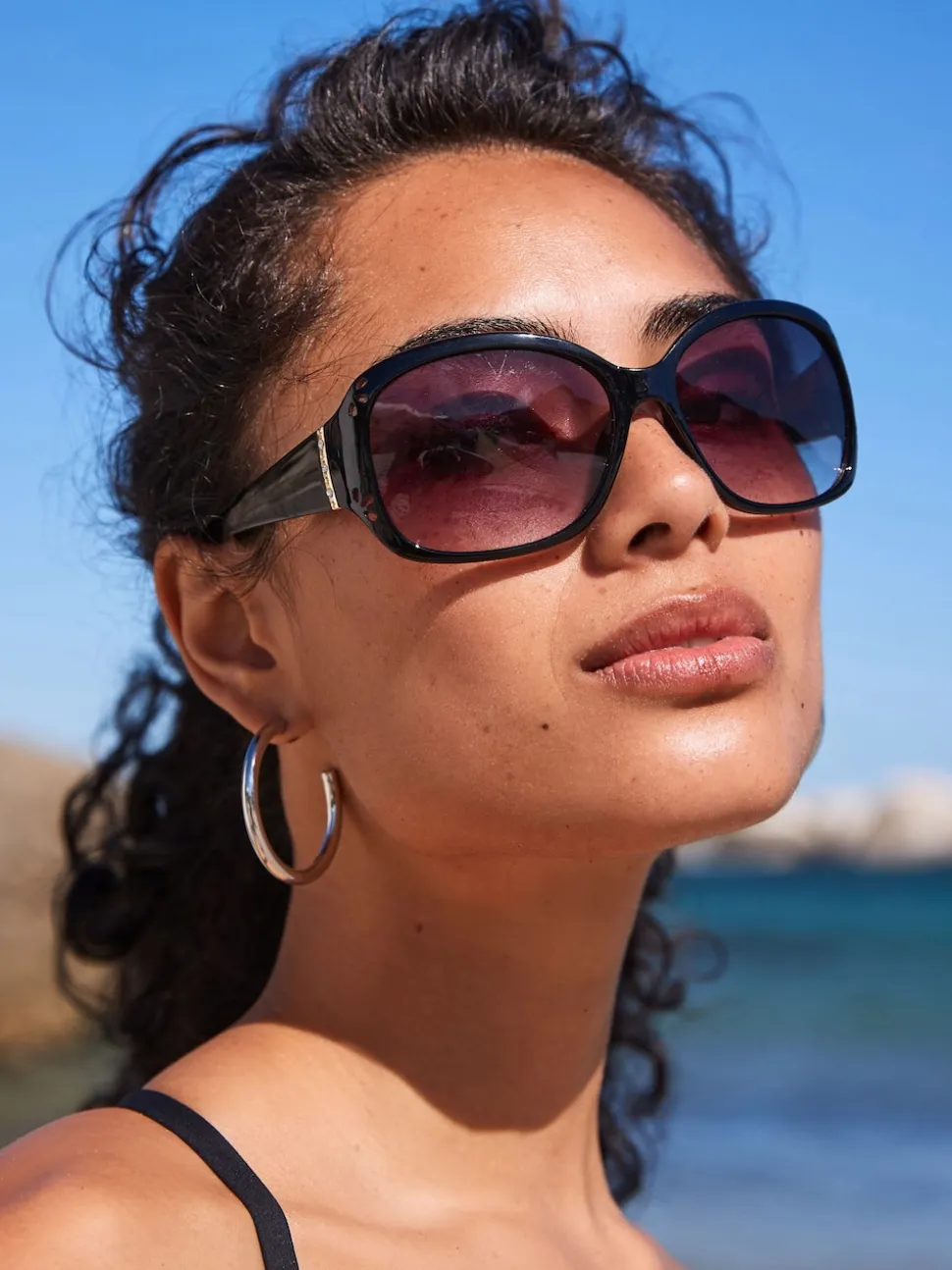 Noir - Lunettes de soleil à découpe effet dégradé