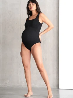 Noir - Maillot de bain de Grossesse Seraphine Texturé