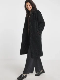 Noir - Manteau JD Williams boutonné en imitation peau de mouton