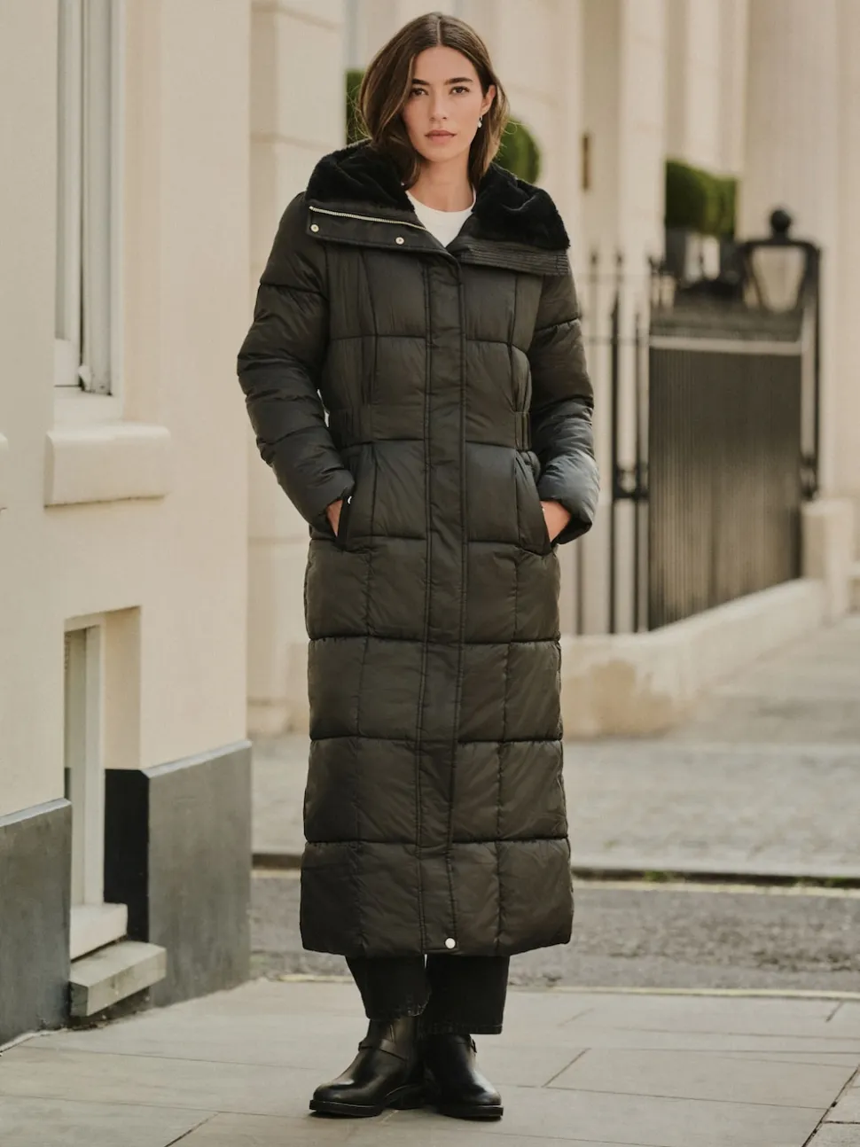 Noir - Manteau long matelassé Résistant à la douche