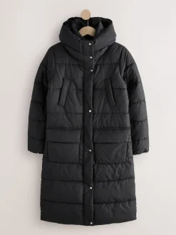 Noir - Manteau long matelassé à capuche résistant à la douche
