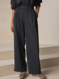 Noir - N. Premium Pantalons Habillés Jambe large en jersey