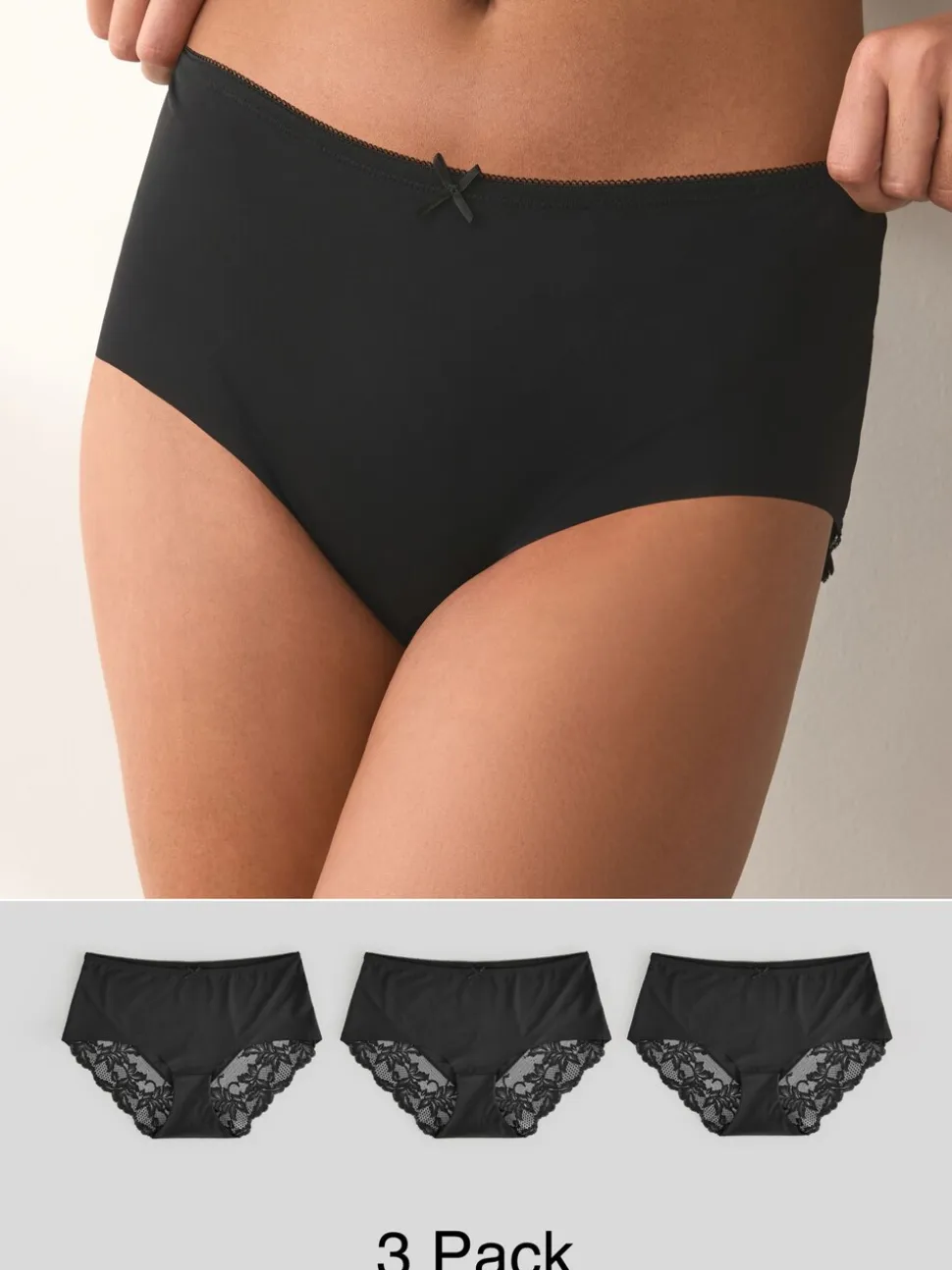 Noir - No VPL Lace Back Briefs 3 Pack